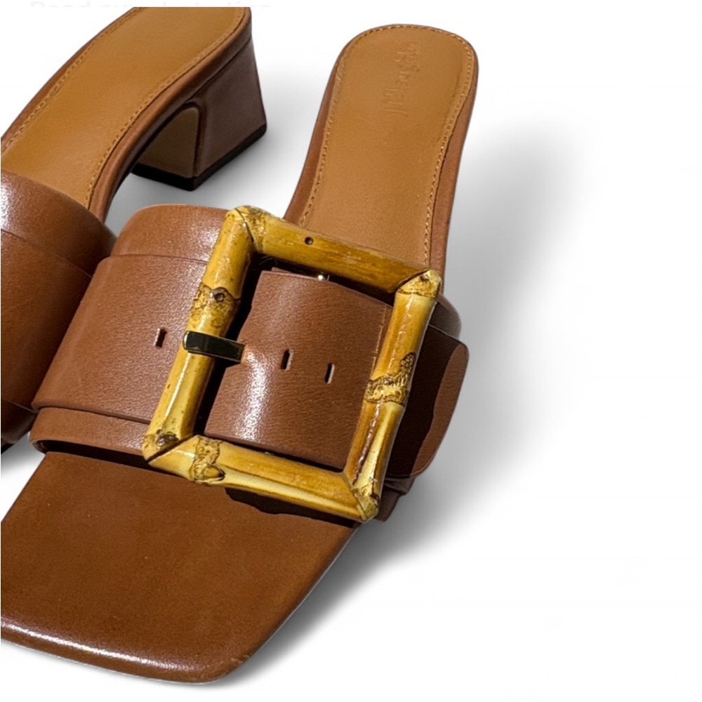 J. McLaughlin Bamboo Buckle Leather Slide Sandals with Block Heel - Picture 7 of 14